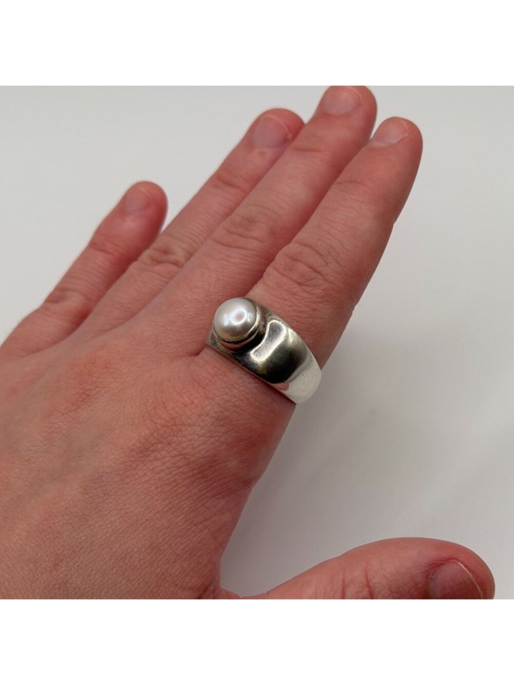 Janice Girardi JGD White Pearl 925 Sterling Silver Solitaire Ring Size 7.5